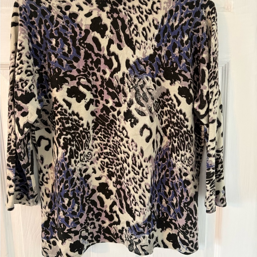 Animal Print Top Y2K Grunge Leopard Neutral Soft Knit Long Sleeve Large - Picture 7 of 7